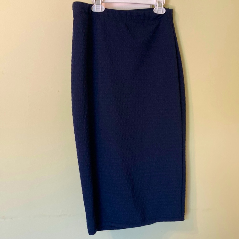 Navy Blue Patterned Pencil Skirt